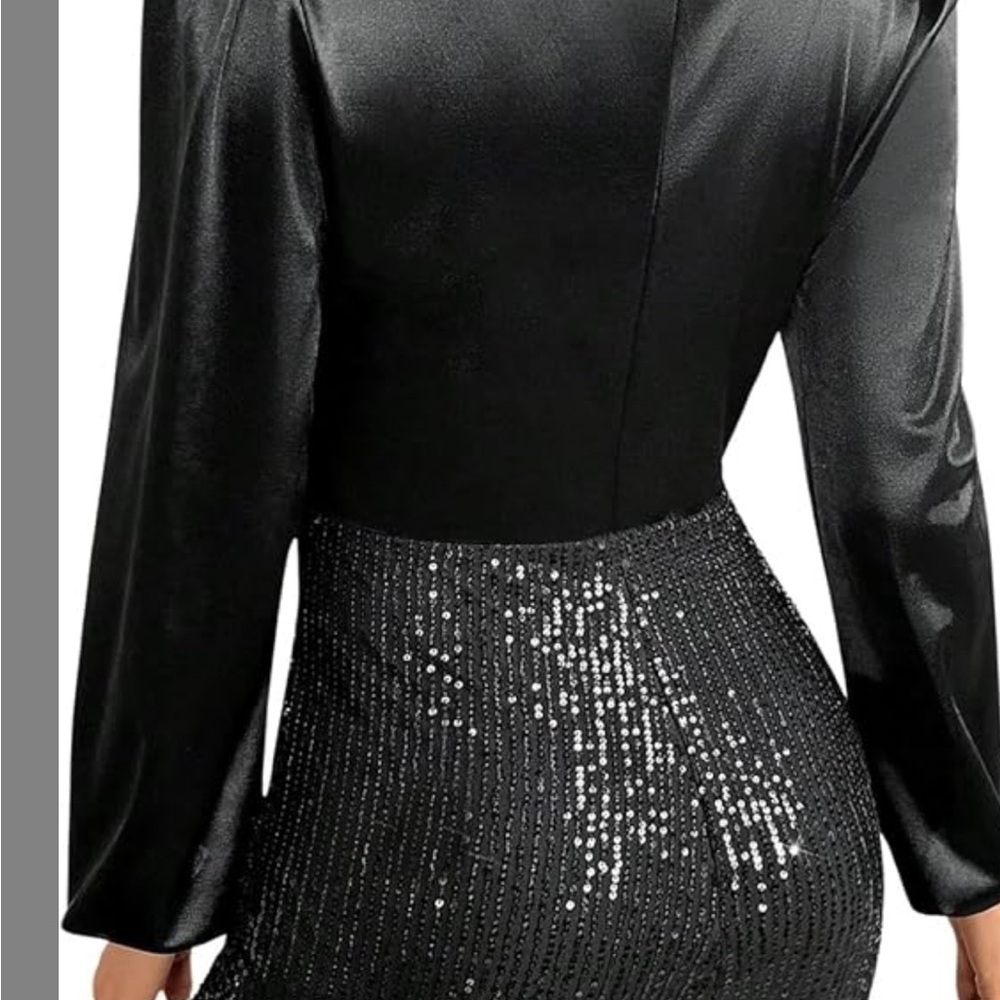 Sleek Black Satin Wrap Dress - Picture 3 of 4